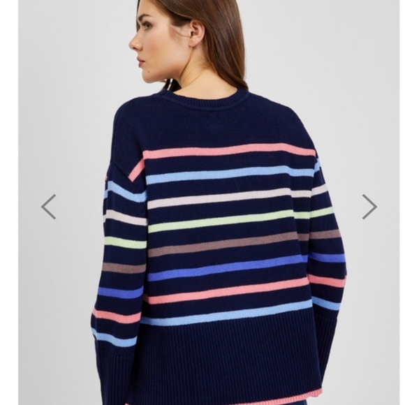 Gap Navy Blue & Stripe Cotton 24/7 Split Hem Oversized Pullover Sweater NEW! - Picture 4 of 10